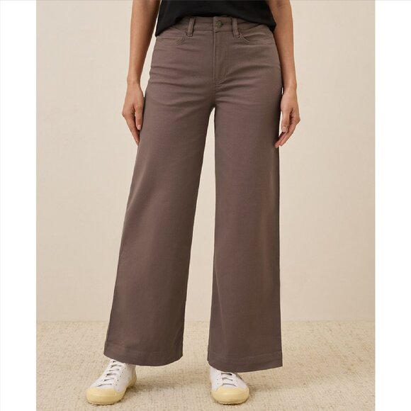 Deep Taupe Stretch Twill Wide Leg Pant - Picture 1 of 9
